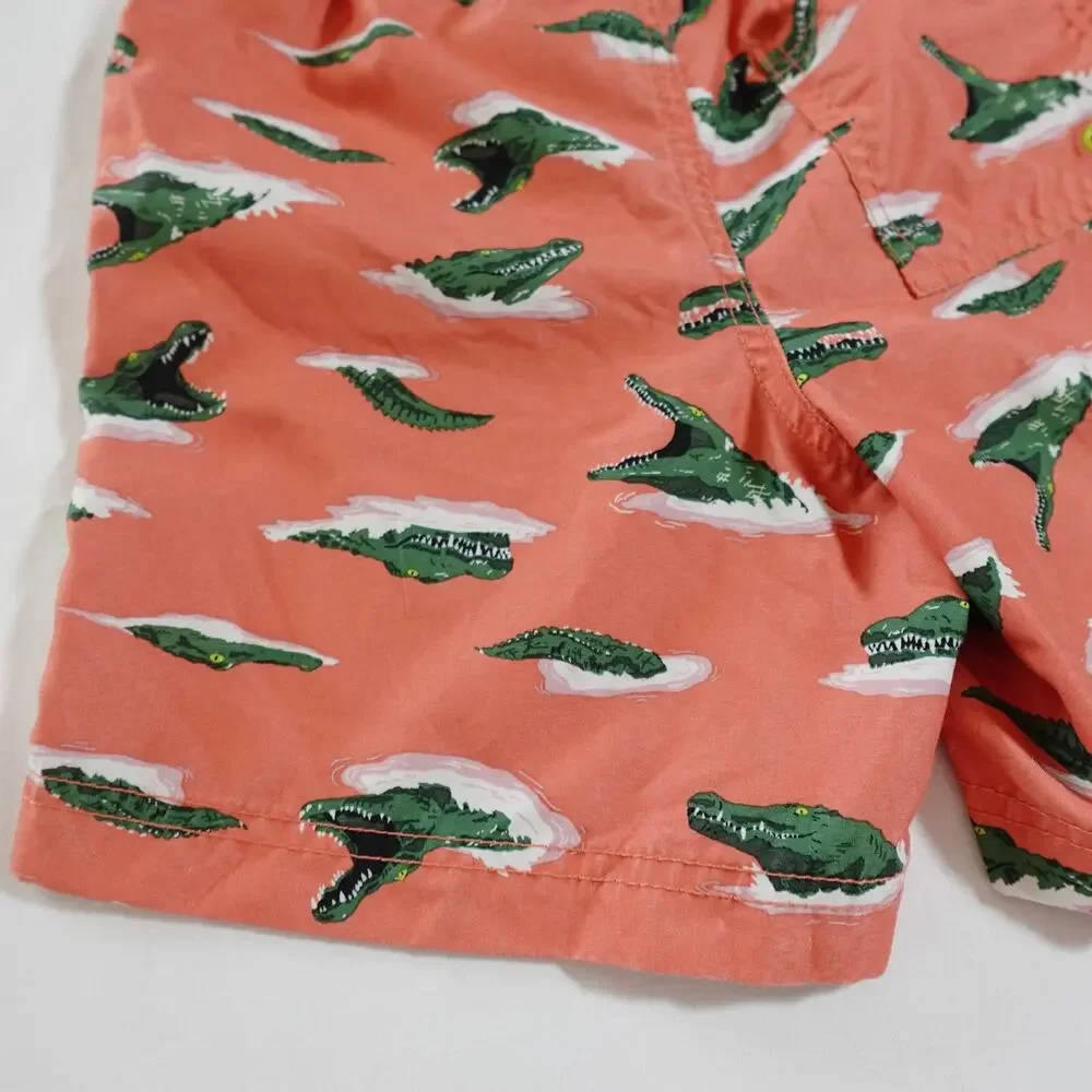 Old Navy Boys Alligator Swim Trunks Size M 8 Coral Orange Novelty Print‎